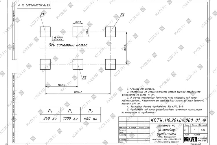 Котел на угле дровах 1.28 МВт с колосниками фундамент