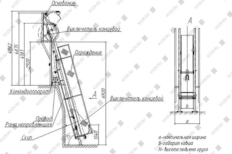 Чертеж подъемника для сыпучих грузов СКИП-200